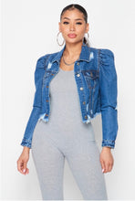 Load image into Gallery viewer, Puff Sleeve Denim Jacket