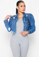 Load image into Gallery viewer, Puff Sleeve Denim Jacket