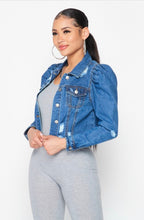 Load image into Gallery viewer, Puff Sleeve Denim Jacket