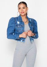 Load image into Gallery viewer, Puff Sleeve Denim Jacket